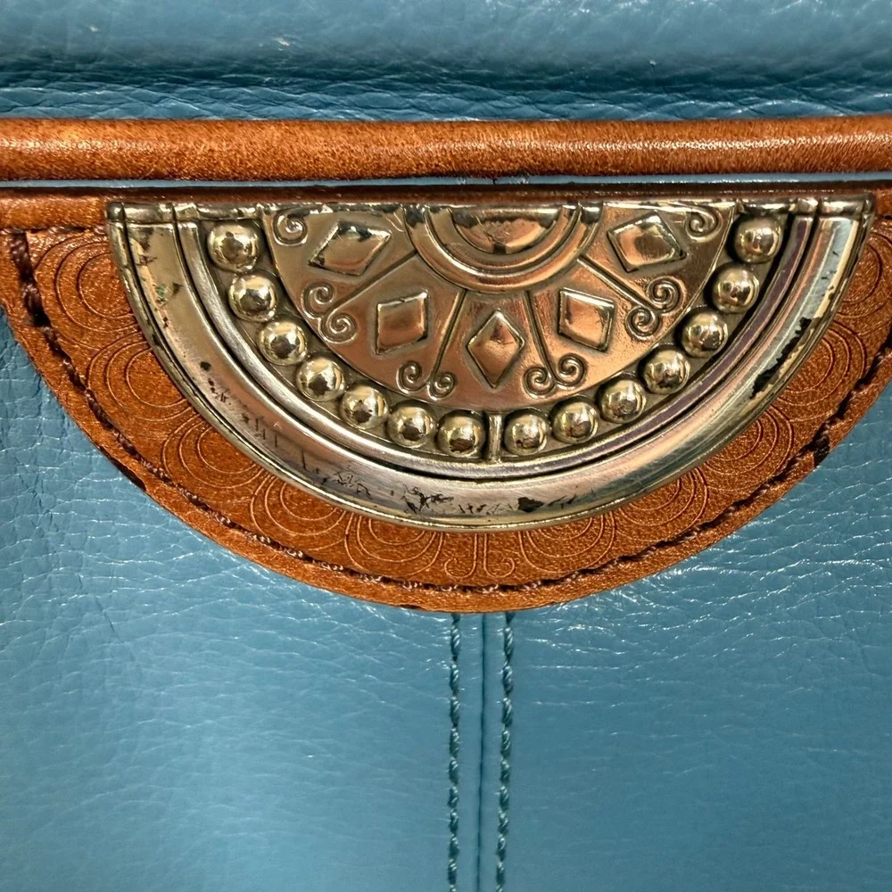 Brighton Shiloh Africanz Blue Pebbled Leather Crossbody Organizer Bag