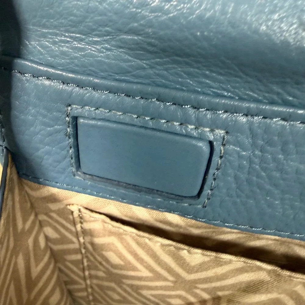 Brighton Shiloh Africanz Blue Pebbled Leather Crossbody Organizer Bag
