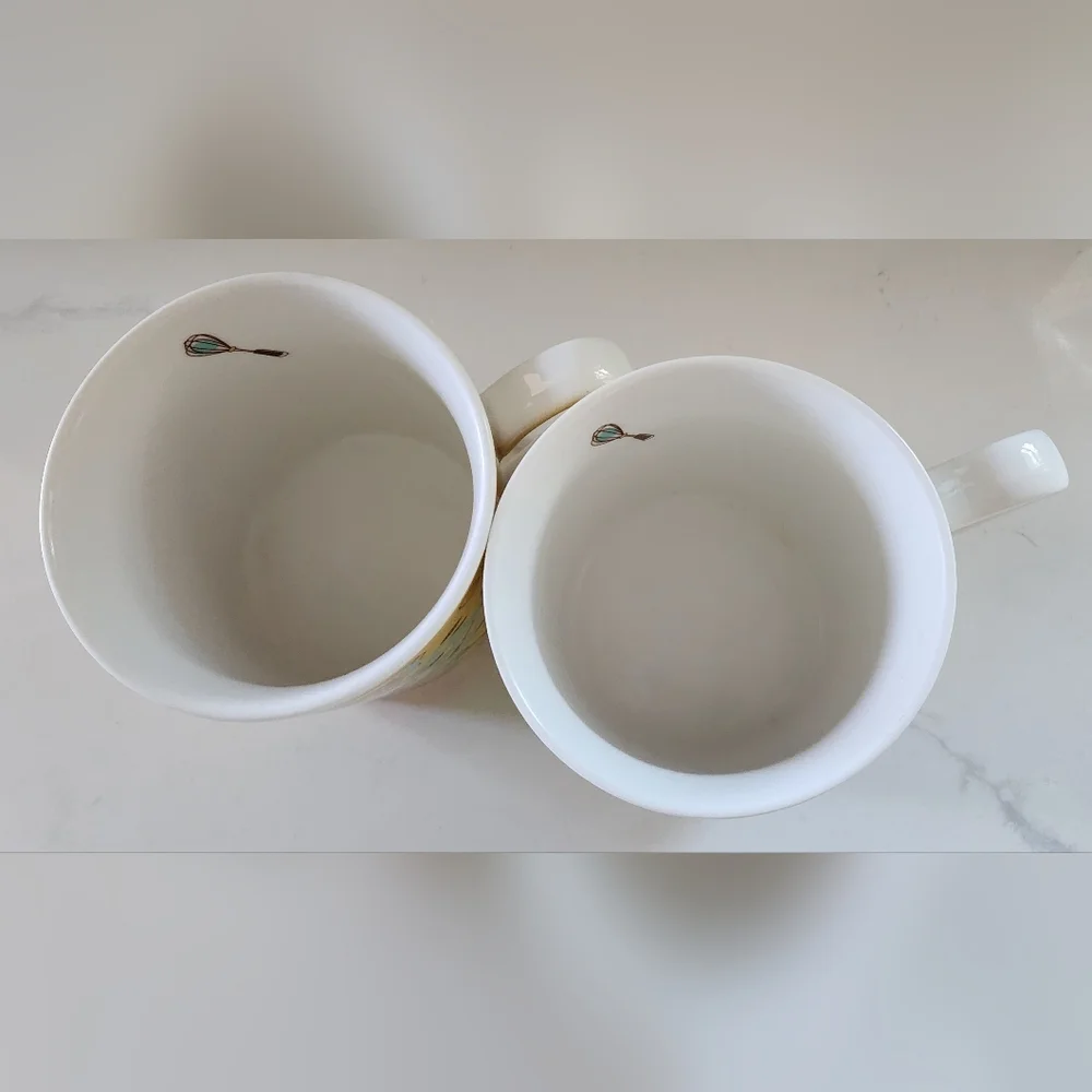 Rare Discontinued Pier 1 Breakfast In Bed Porcelain Mugs Set Of Two‎ 16 Oz