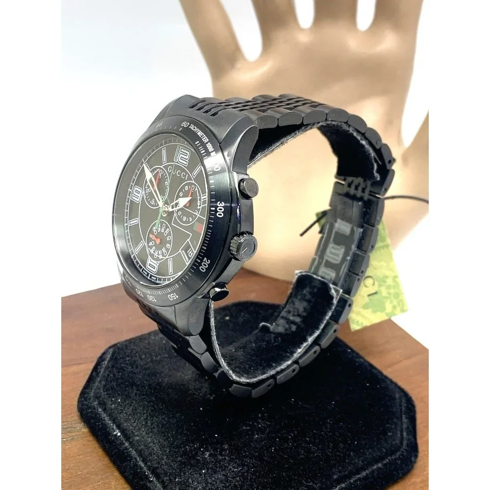 Gucci Men's Watch YA126217 G-Timeless Swiss Quartz Chronograph Black Steel 46mm