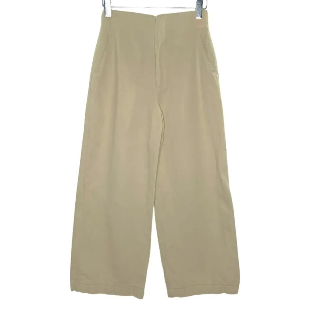 Zara M Womens Tan Wide Leg Pants Linen Cotton High Rise Normcore Pleated