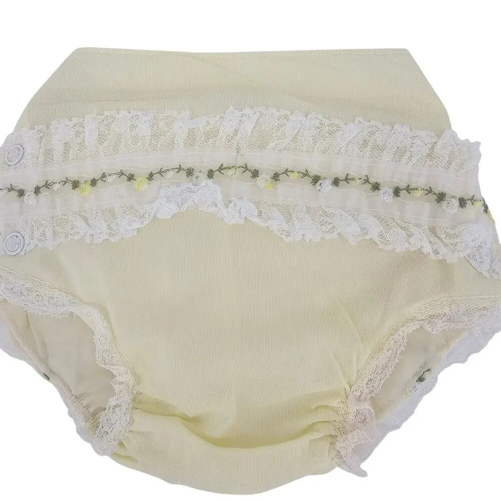 Vintage Handi-panti Alexis Yellow ruffle lace diaper cover bloomer snap 13-18 lb