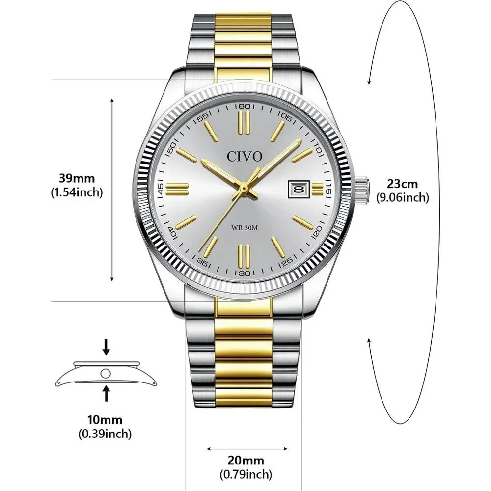 Men's Gold-V1 Stainless Steel Hook Buckle Analog Comfortable Stylish Wrist Watch