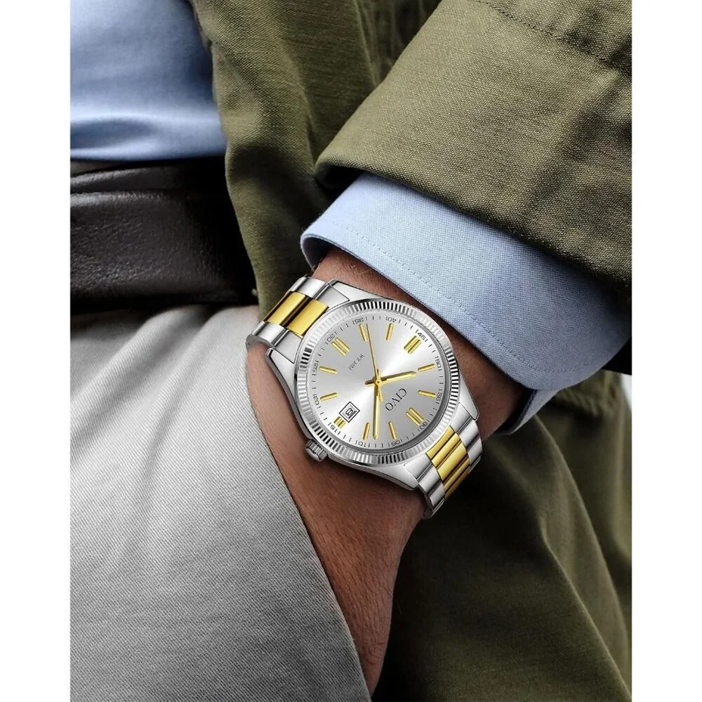 Men's Gold-V1 Stainless Steel Hook Buckle Analog Comfortable Stylish Wrist Watch