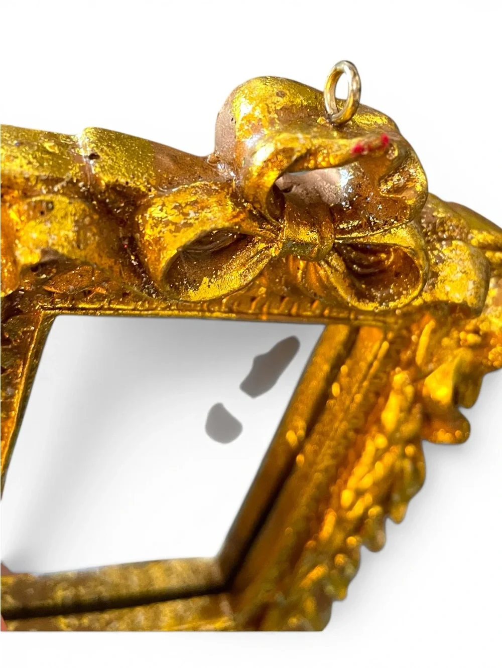 Vintage small mirrors, wood frames painted gold, missing top loop on the oval