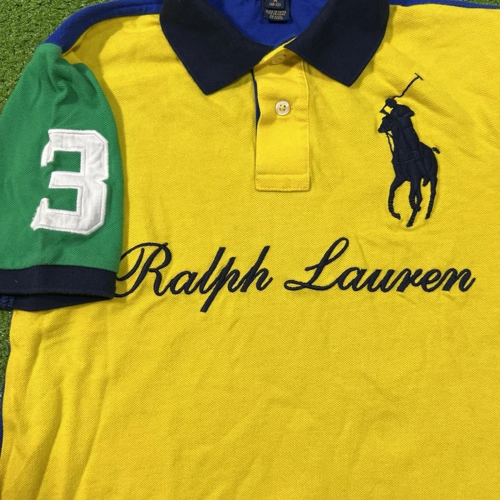 Kids Polo Ralph Lauren Color Block Polo Youth Med 10/12 Rare Big Pony #3 Yellow