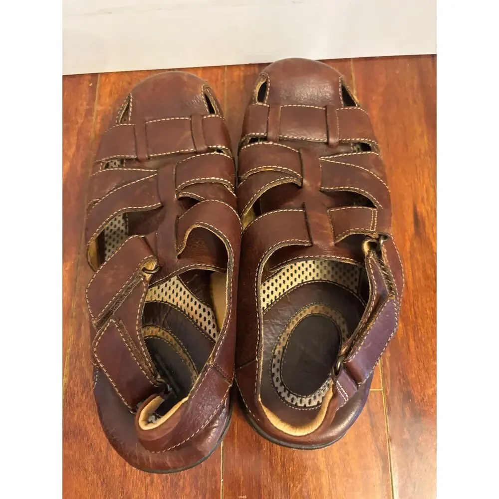 Born Men's Cabot III All Leather Fisherman Sandals Brown Size 12 Hiking Casual