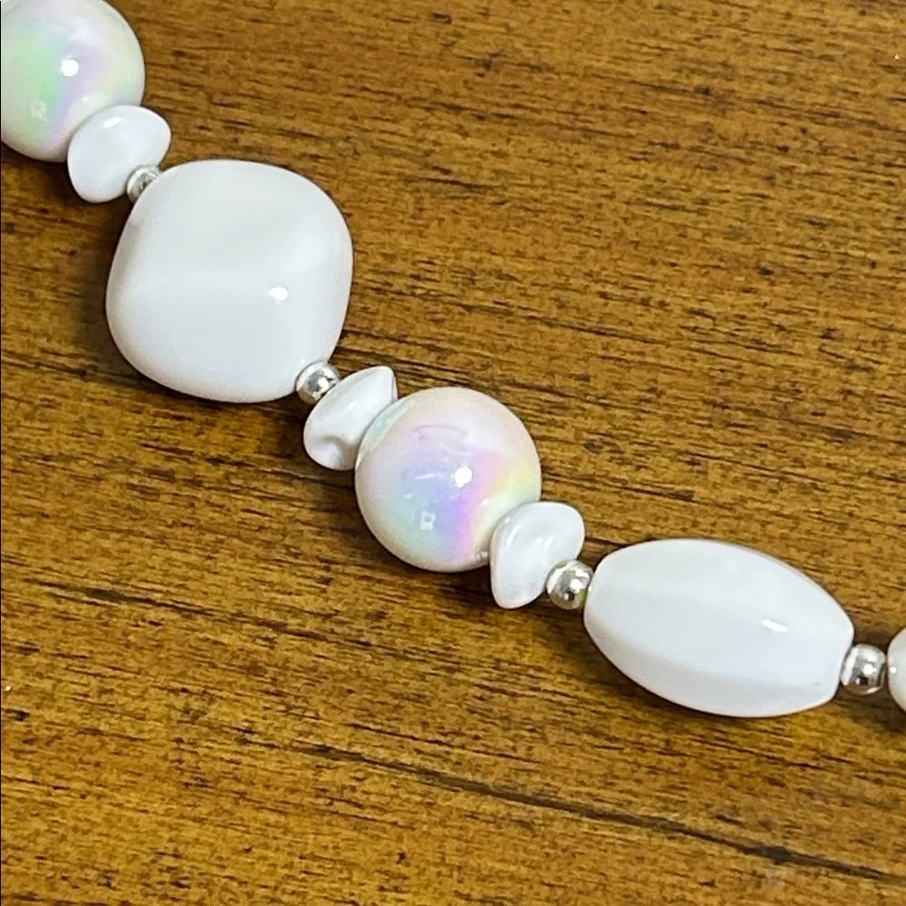 Vintage 1950-60s Genuine Lucite White Aurora Borealis Iridescent Beaded Necklace