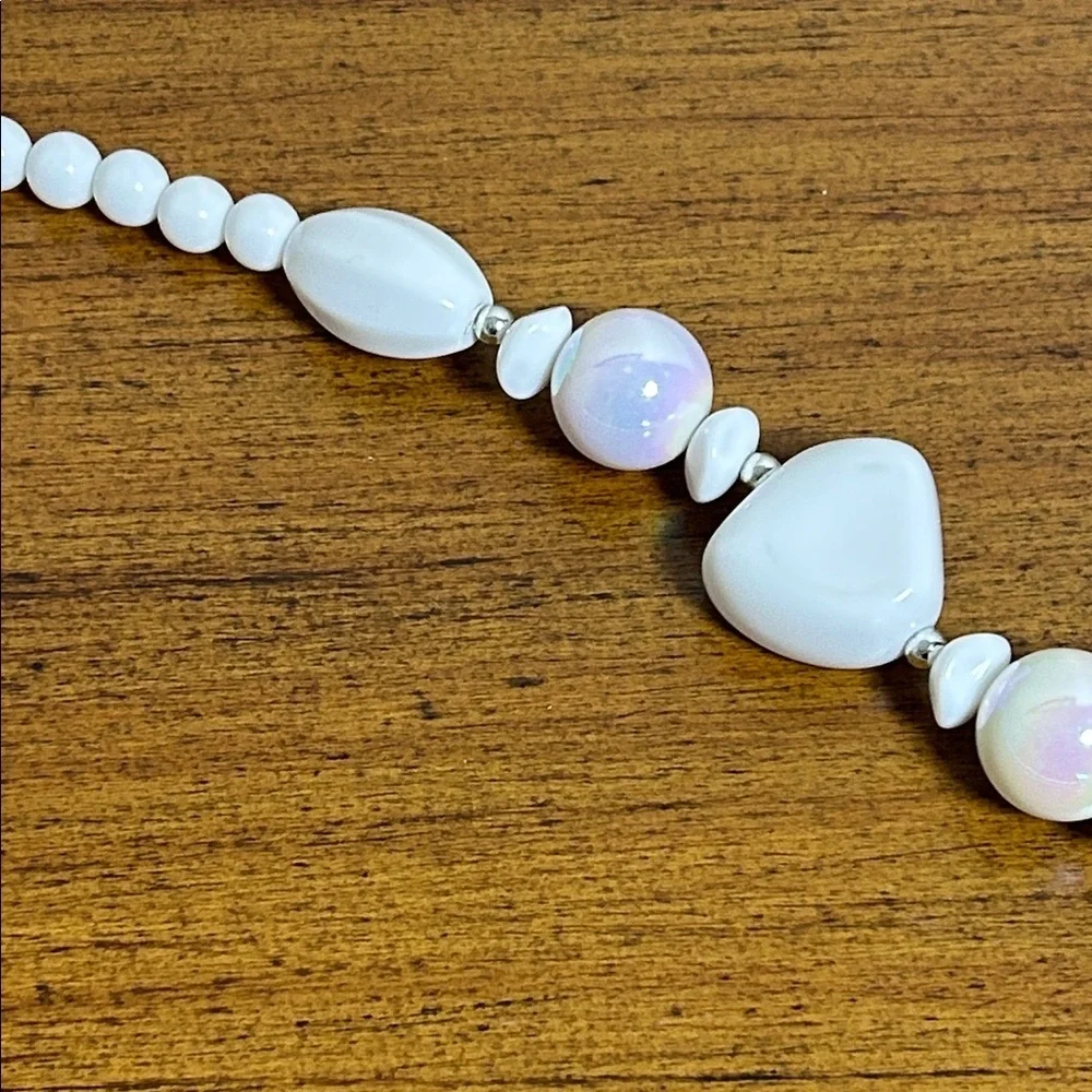 Vintage 1950-60s Genuine Lucite White Aurora Borealis Iridescent Beaded Necklace