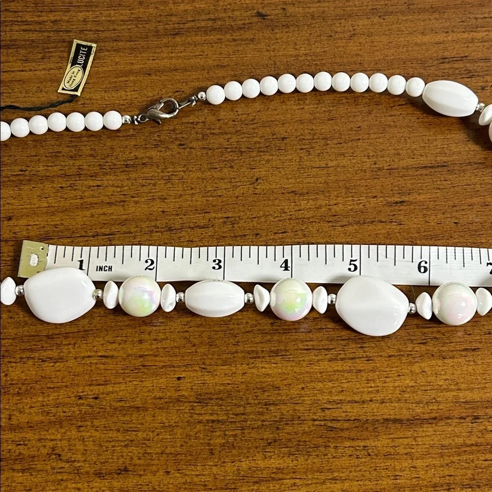 Vintage 1950-60s Genuine Lucite White Aurora Borealis Iridescent Beaded Necklace