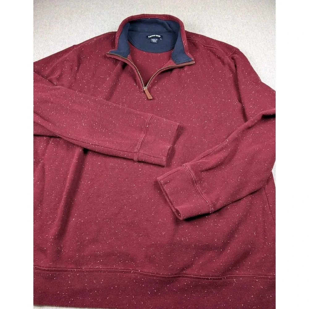 Lands' End Men's 1/4 Zip Mock Neck Sweater XXL Tall Red Speckled Cotton Pullover