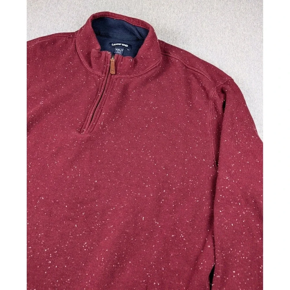 Lands' End Men's 1/4 Zip Mock Neck Sweater XXL Tall Red Speckled Cotton Pullover