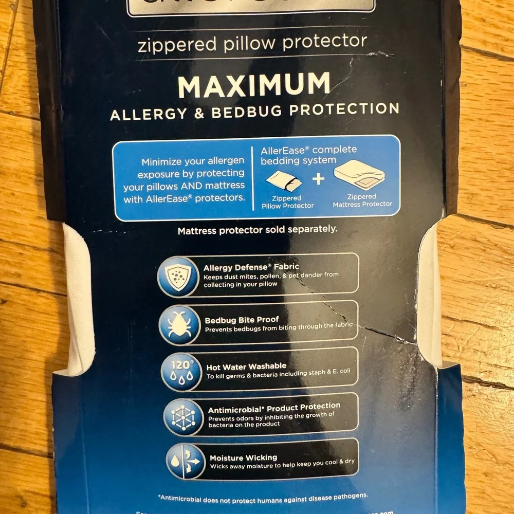 Allerease Maximum King Zippered Pillow Protector Allergy Bedbug Protection White