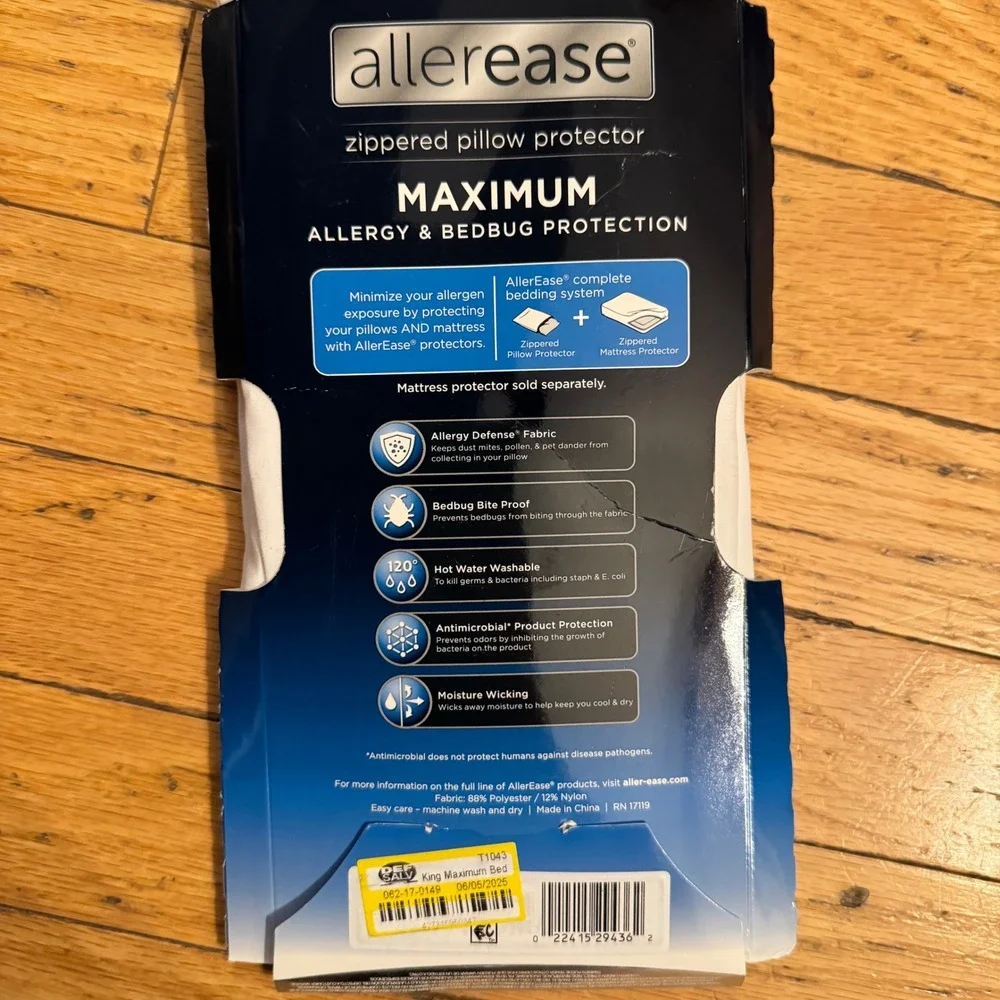 Allerease Maximum King Zippered Pillow Protector Allergy Bedbug Protection White