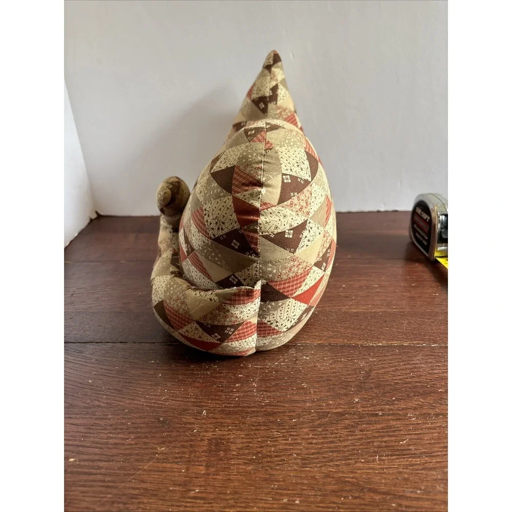 Vintage Hand Made Patchwork Linen Laying Cat Plush Door Stop Couch Laying Kitty