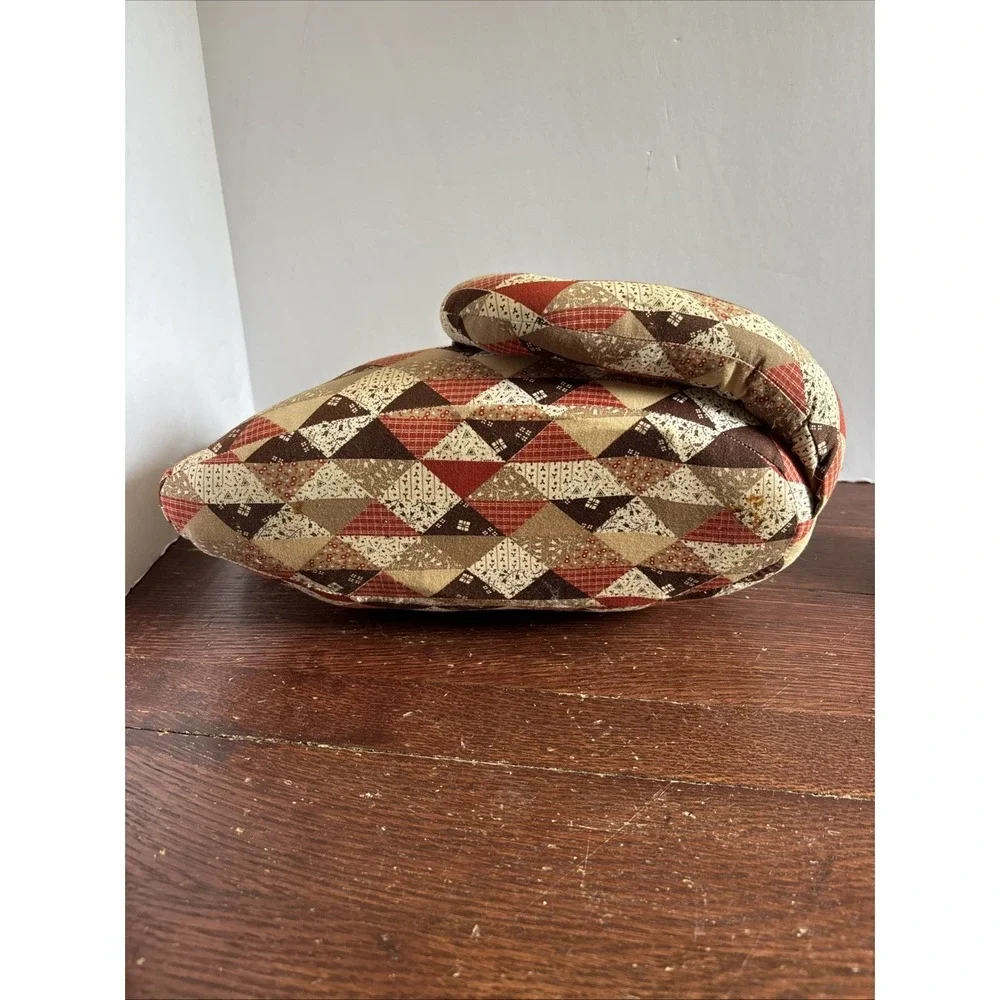 Vintage Hand Made Patchwork Linen Laying Cat Plush Door Stop Couch Laying Kitty