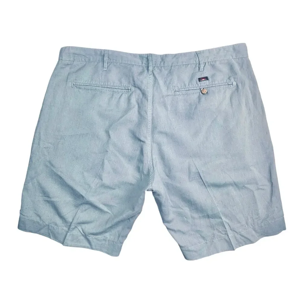 Faherty | Men | Malibu Teal Linen Cotton Blend Flat Front Chino Shorts | Size 40