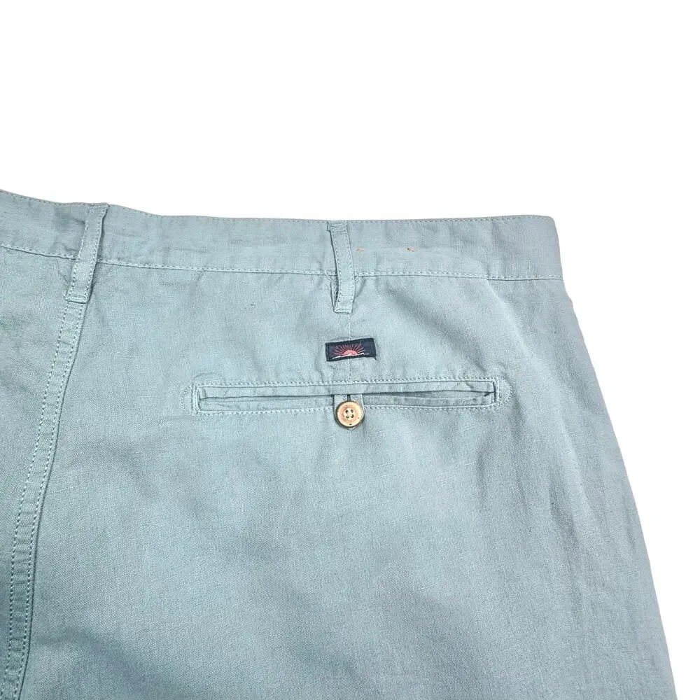 Faherty | Men | Malibu Teal Linen Cotton Blend Flat Front Chino Shorts | Size 40
