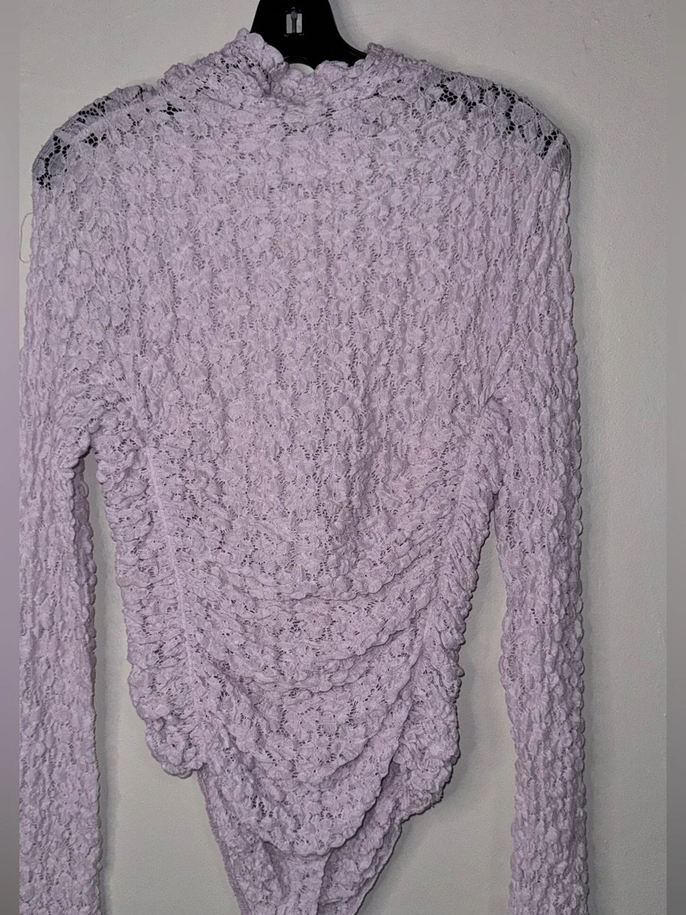 Free People Lilac Floral Lace Mock-Neck Bodysuit