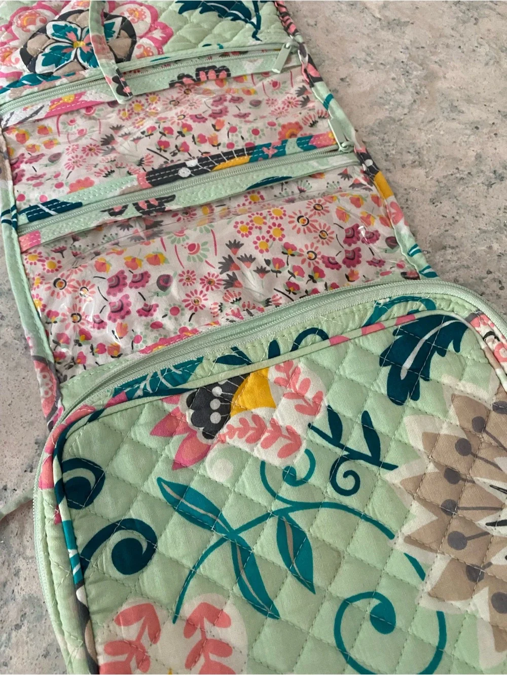 Vera Bradley Mint Floral Quilted makeup accessories with Pink & Teal Accents