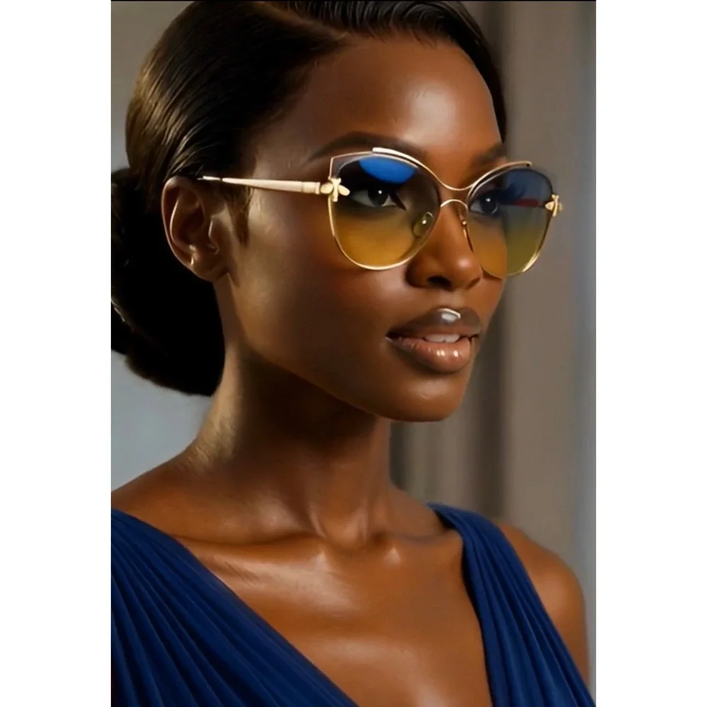 Oversized Sunglasses Women Blue Yellow Gradient Lens Fashion Beach Luxury Shades