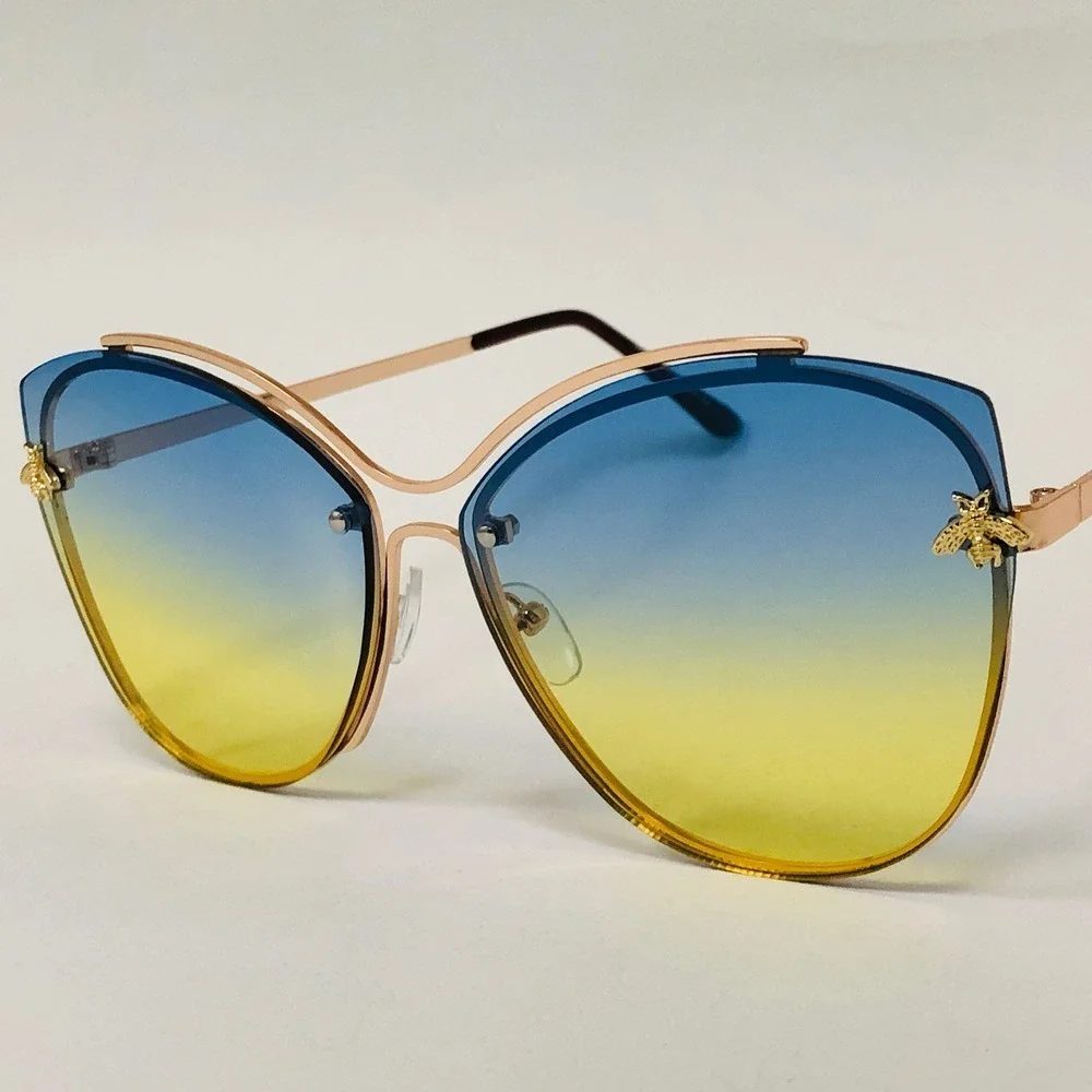 Oversized Sunglasses Women Blue Yellow Gradient Lens Fashion Beach Luxury Shades