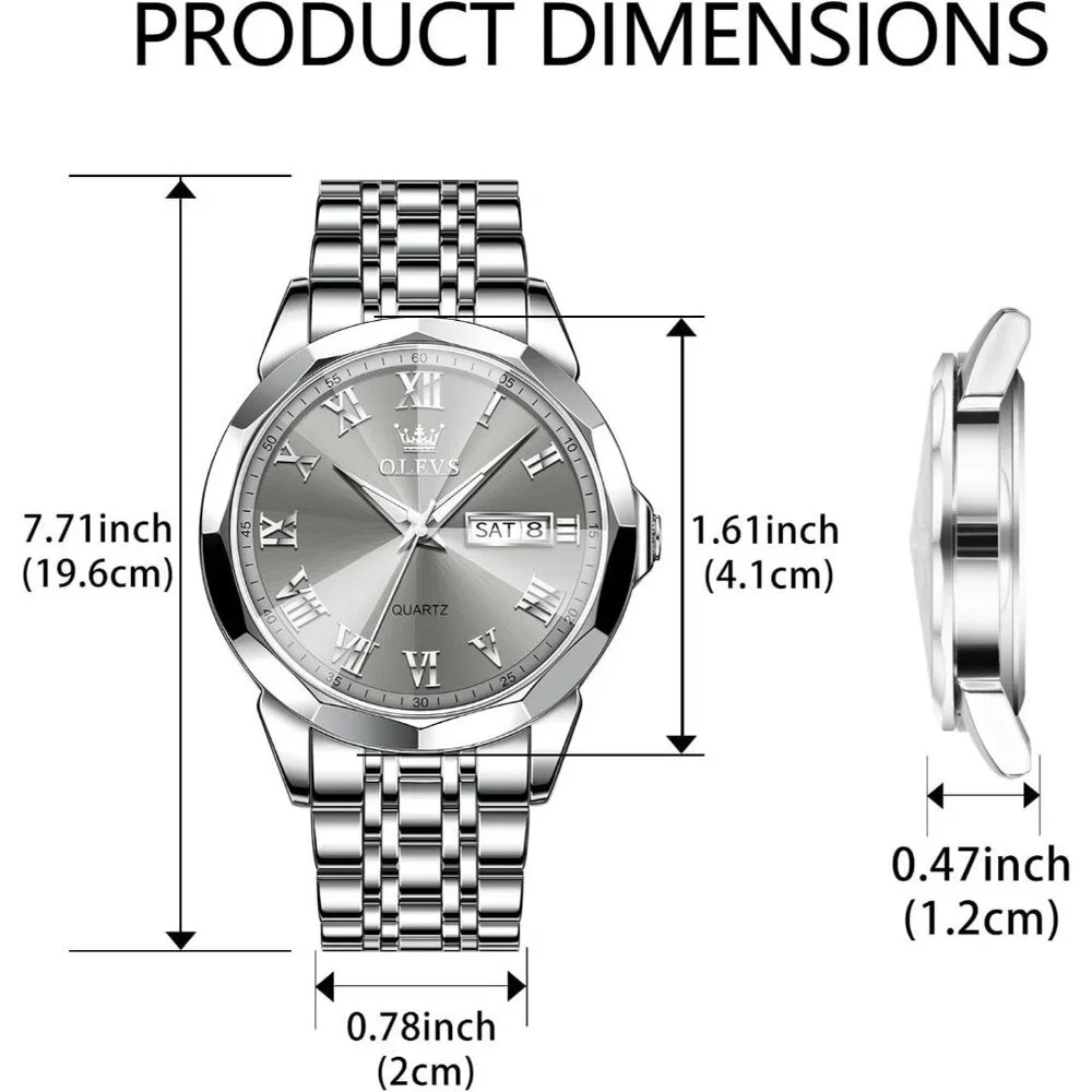 Olevs Men's Silver Grey Steel Stain Waterproof Stainless Luminous Stylish Watch