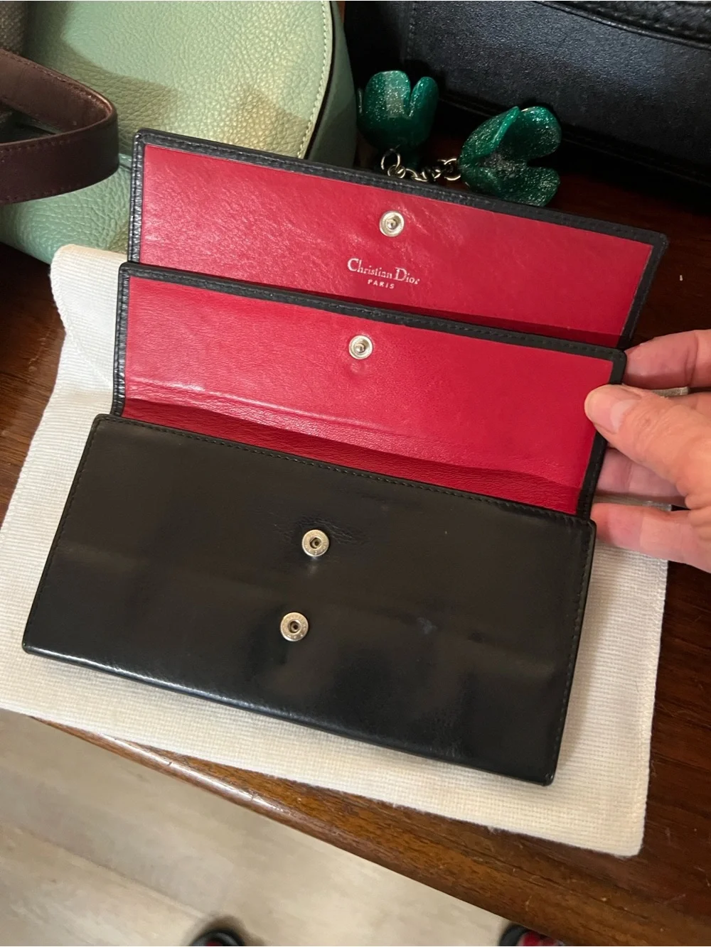 Dior Vintage Black Leather Continental Wallet with CD Emblem