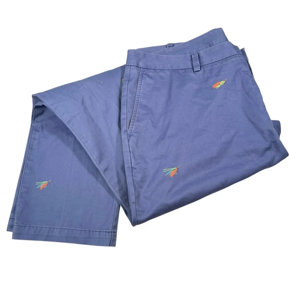 Vineyard Vines 40x32 Blue Chino Pants Embroidered Fishing Fly Preppy Coastal
