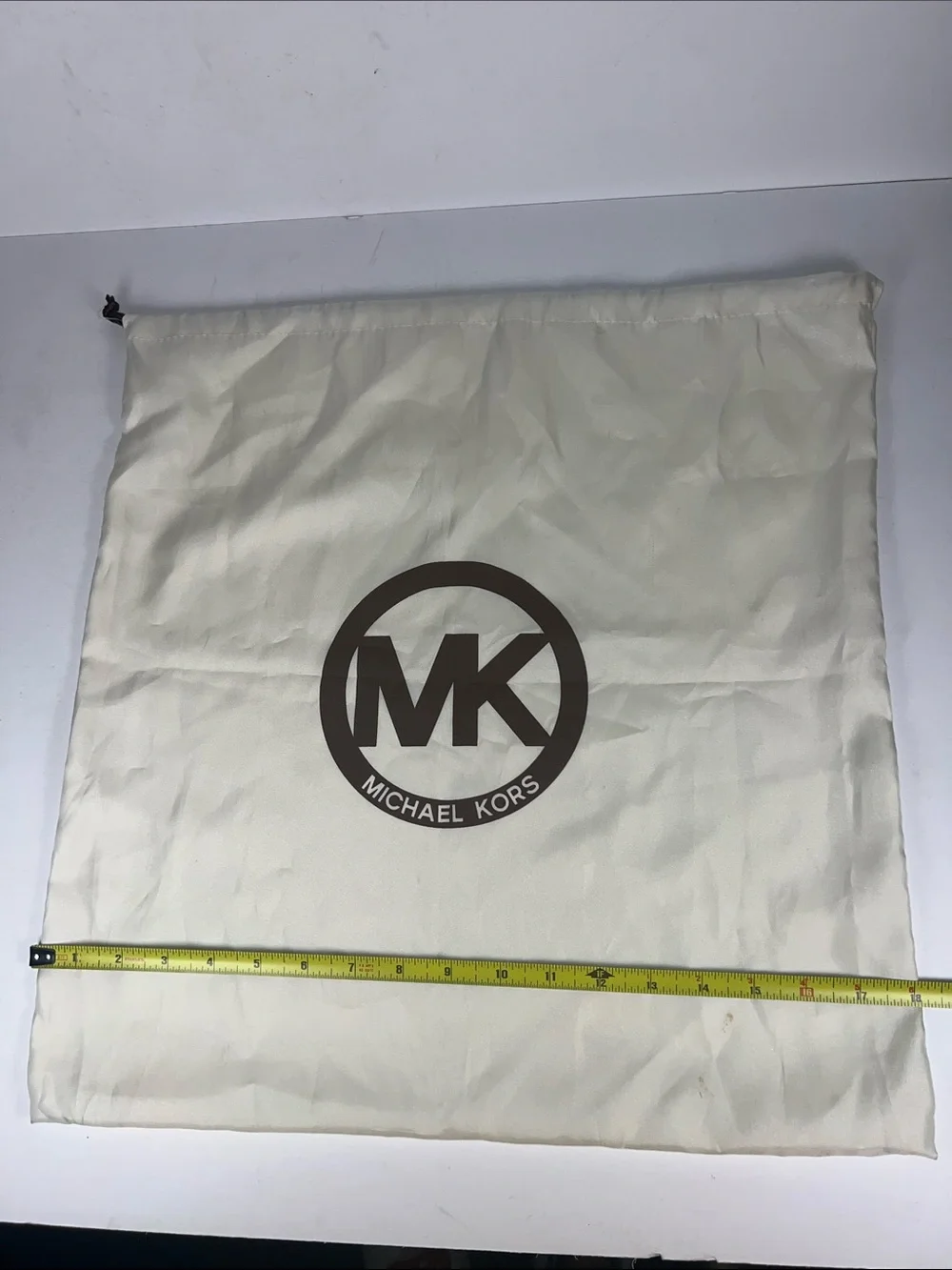 Michael Kors Cream and Brown MK Logo Drawstring Dust Bag