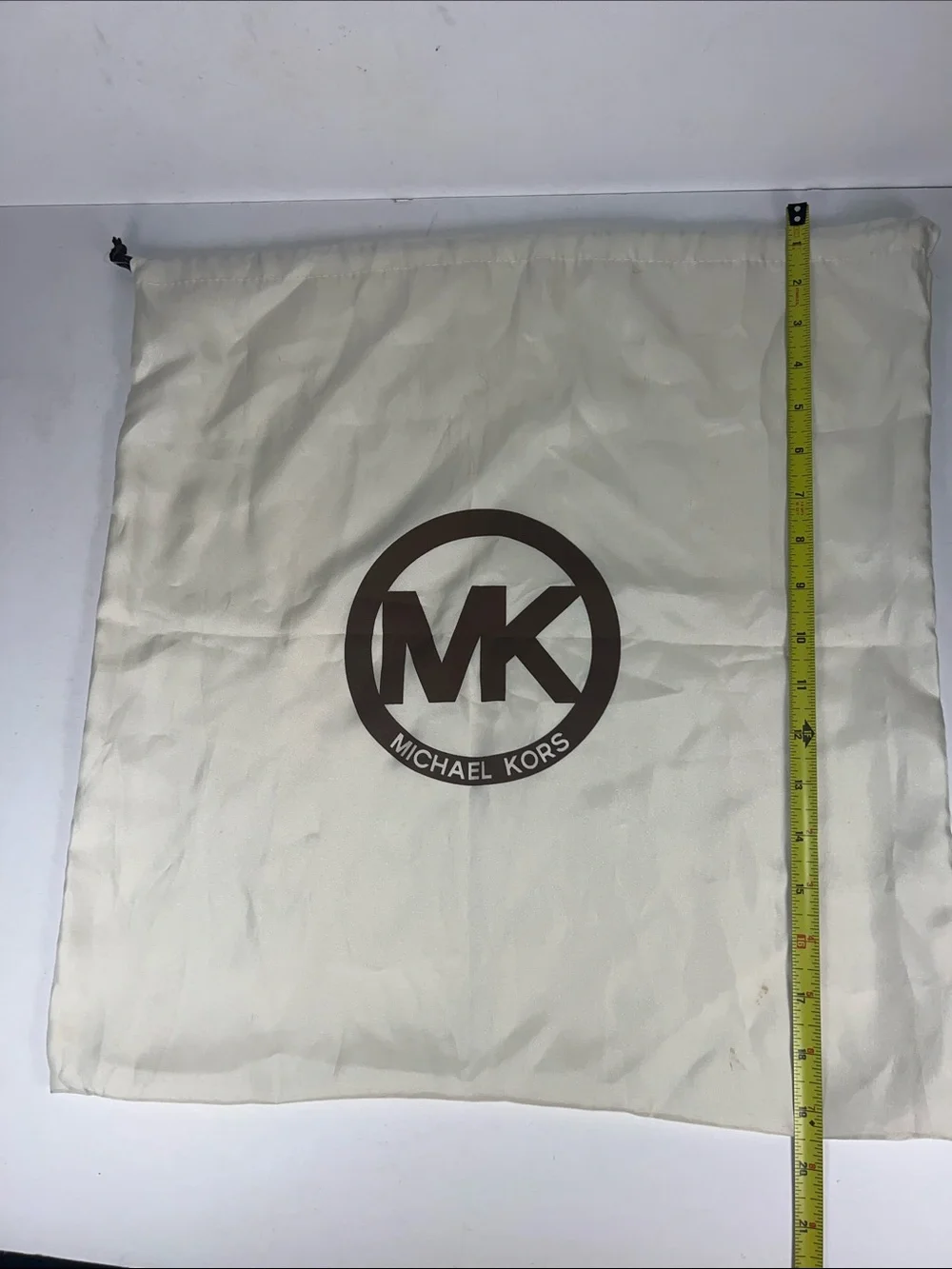Michael Kors Cream and Brown MK Logo Drawstring Dust Bag
