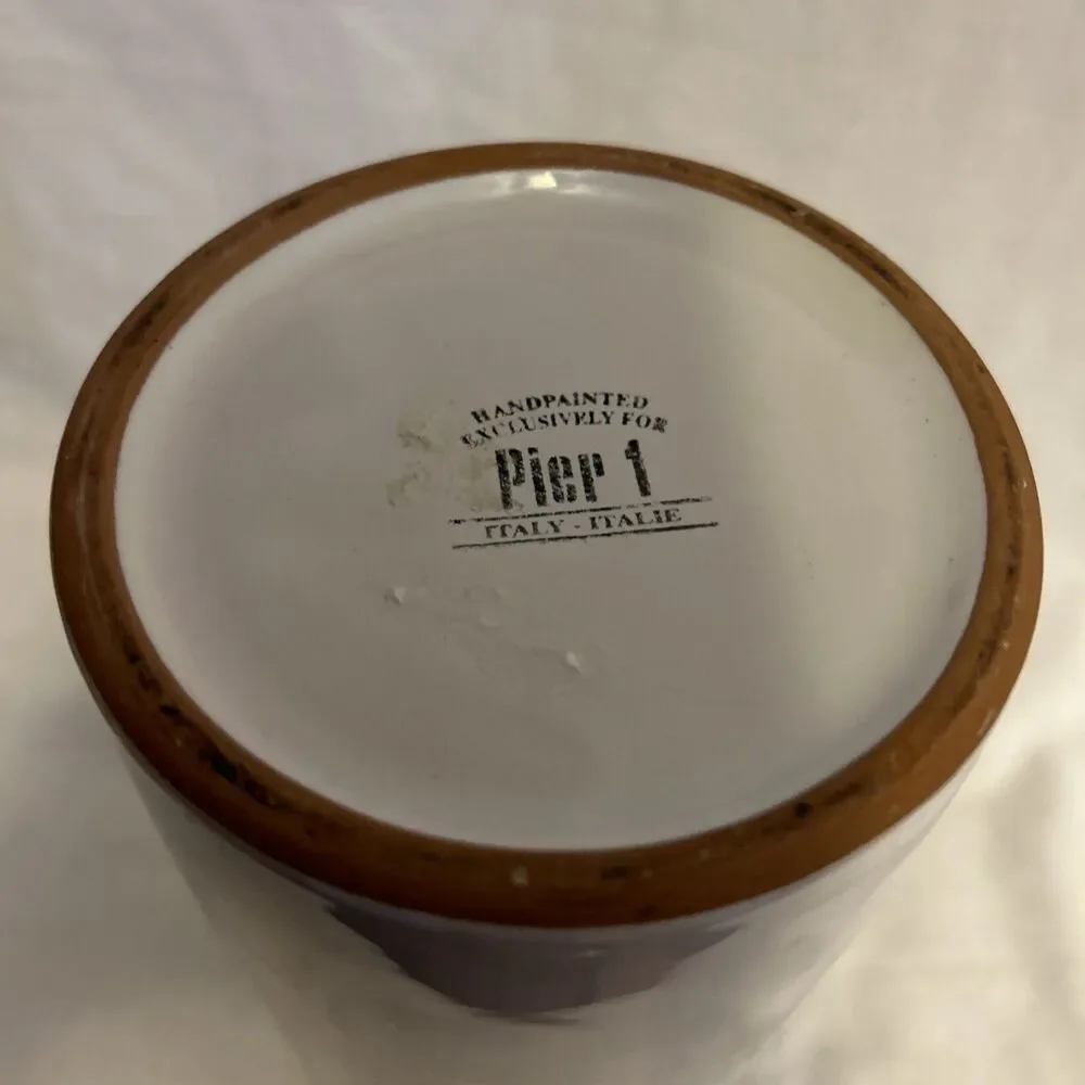Pier 1 Terra Cotta Clay Wine Cooler Utensil Crock Handpainted Grapes from Italy