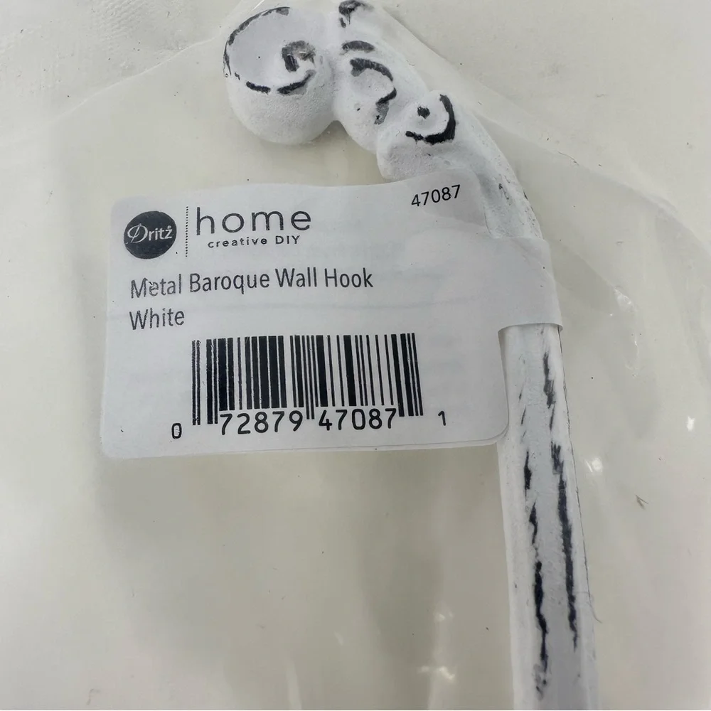 LOWEST Dritz Home NWT Metal Baroque Wall Hook White Set of 2