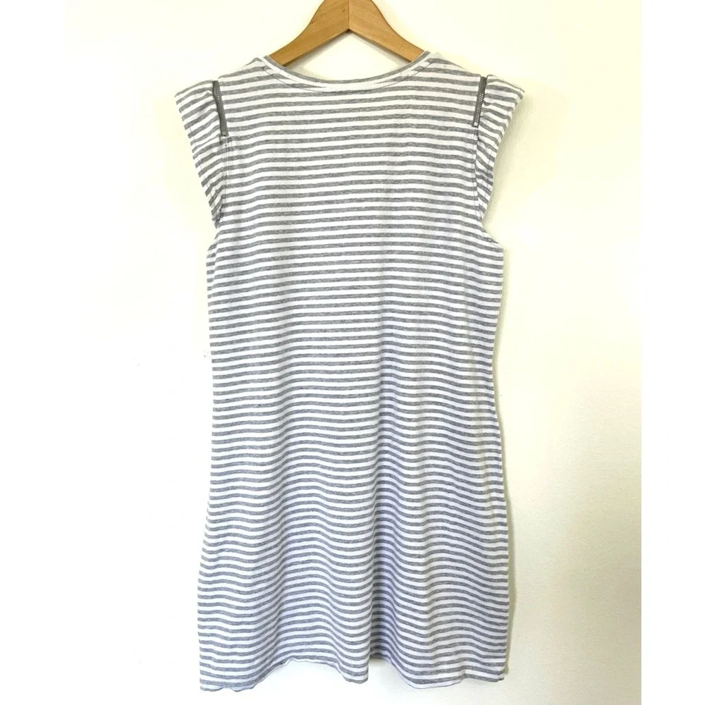 Michael Kors Womens Striped Ruffle Sleeve Mini Dress Size XL Grey White Casual