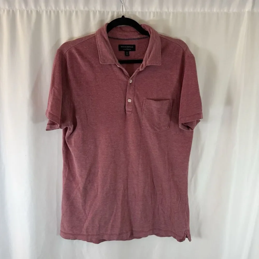 Banana Republic Wicking Pique Polo Men's Medium Red Short Sleeve 100% Cotton