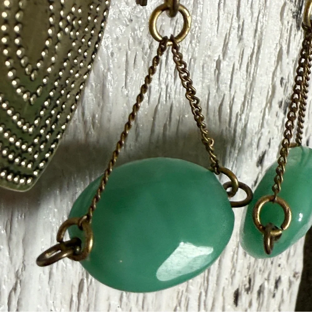 2 Pairs Earrings Boho Metal Hearts Teal Jewel Gold Tone Dangle Hook Pierce Light