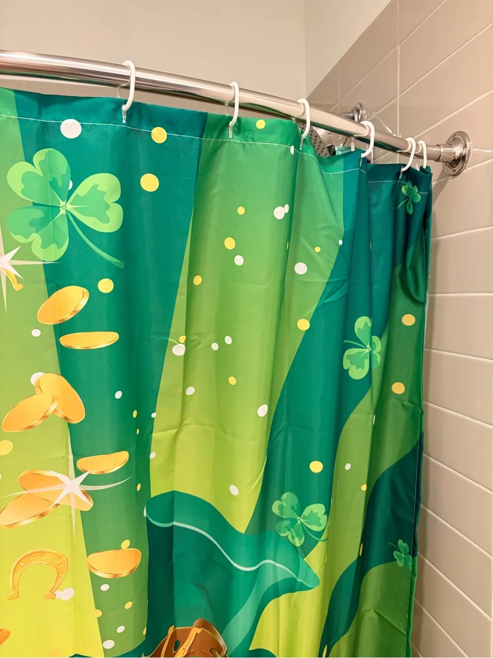 Kids Green Shamrock & Gold Coins Shower Curtain - Fun Bath Decor