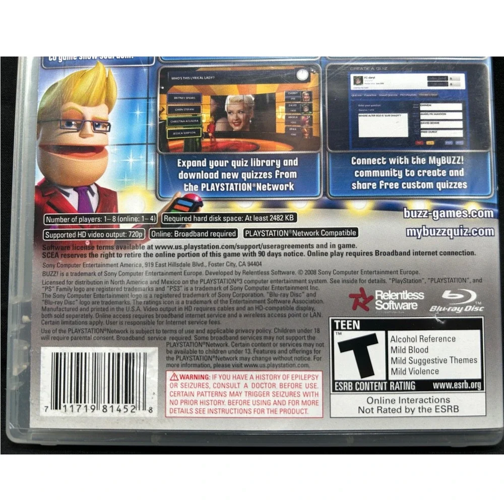 Buzz Quiz TV Sony PlayStation 3 PS3 2008 Trivia Party Game BCUS-98145 Excellent