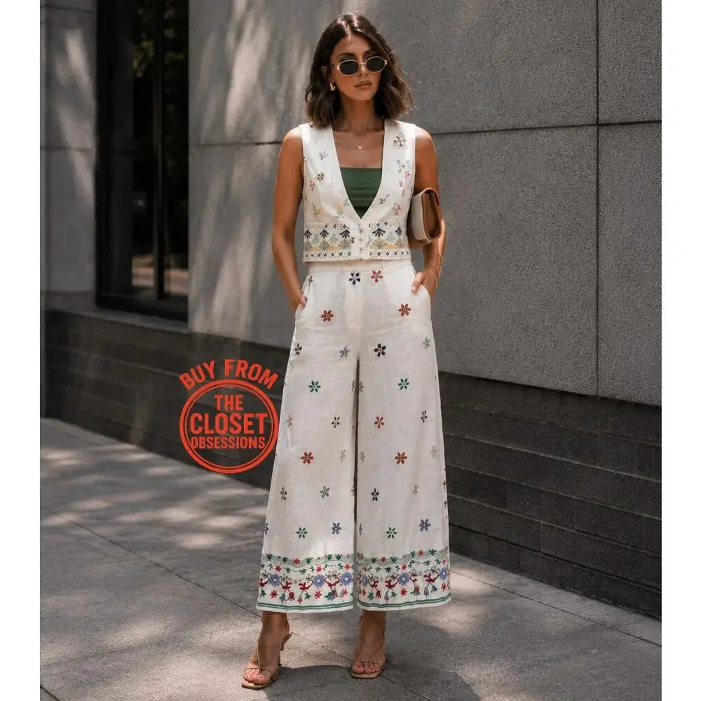 ZARA Co-Ord Set Sleeveless Vest Wide Leg Pants NWT Rare