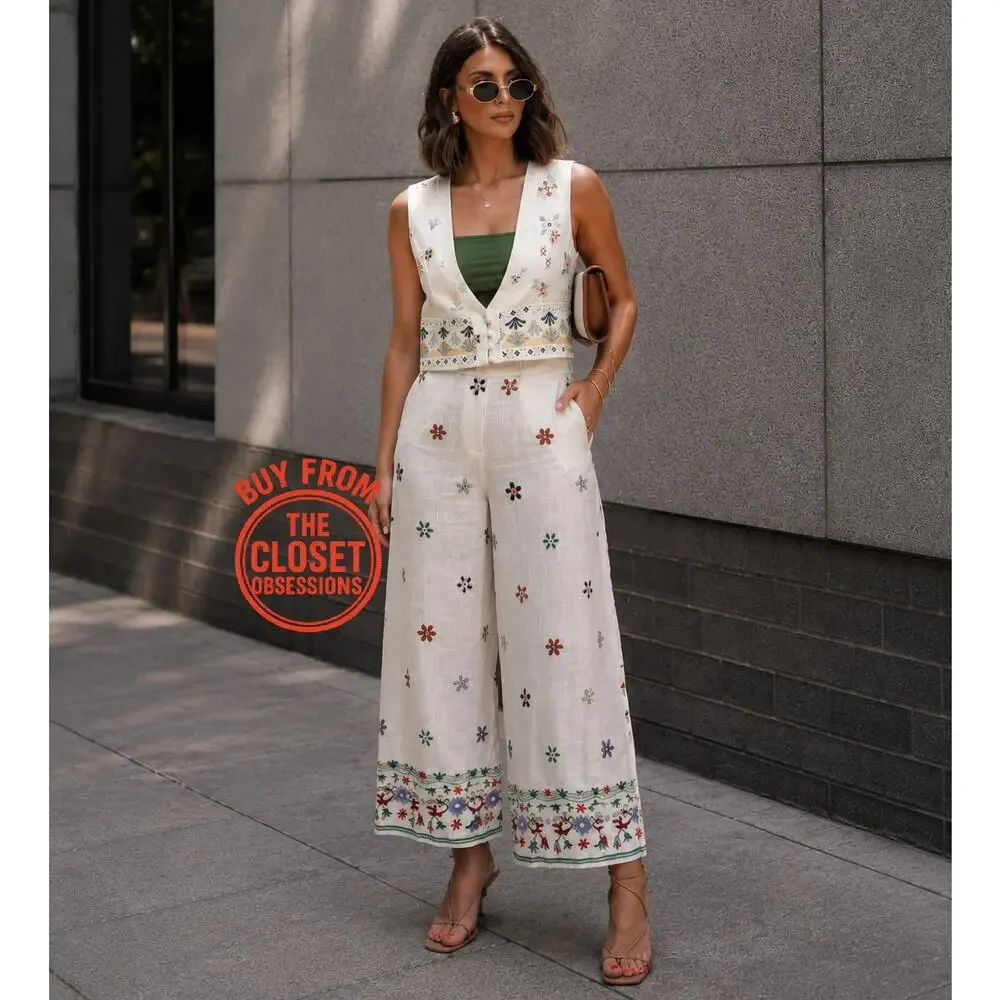 ZARA Co-Ord Set Sleeveless Vest Wide Leg Pants NWT Rare