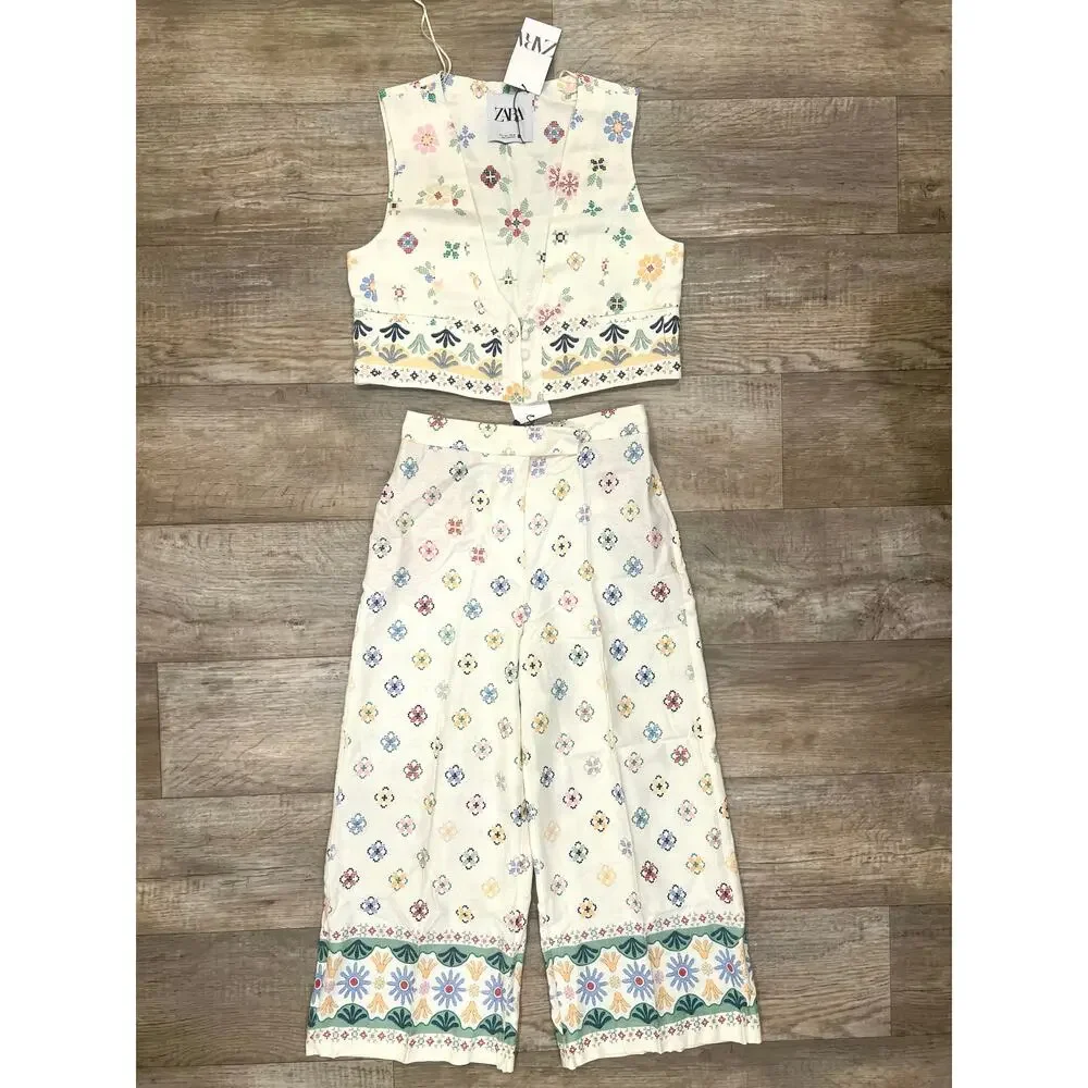 ZARA Co-Ord Set Sleeveless Vest Wide Leg Pants NWT Rare
