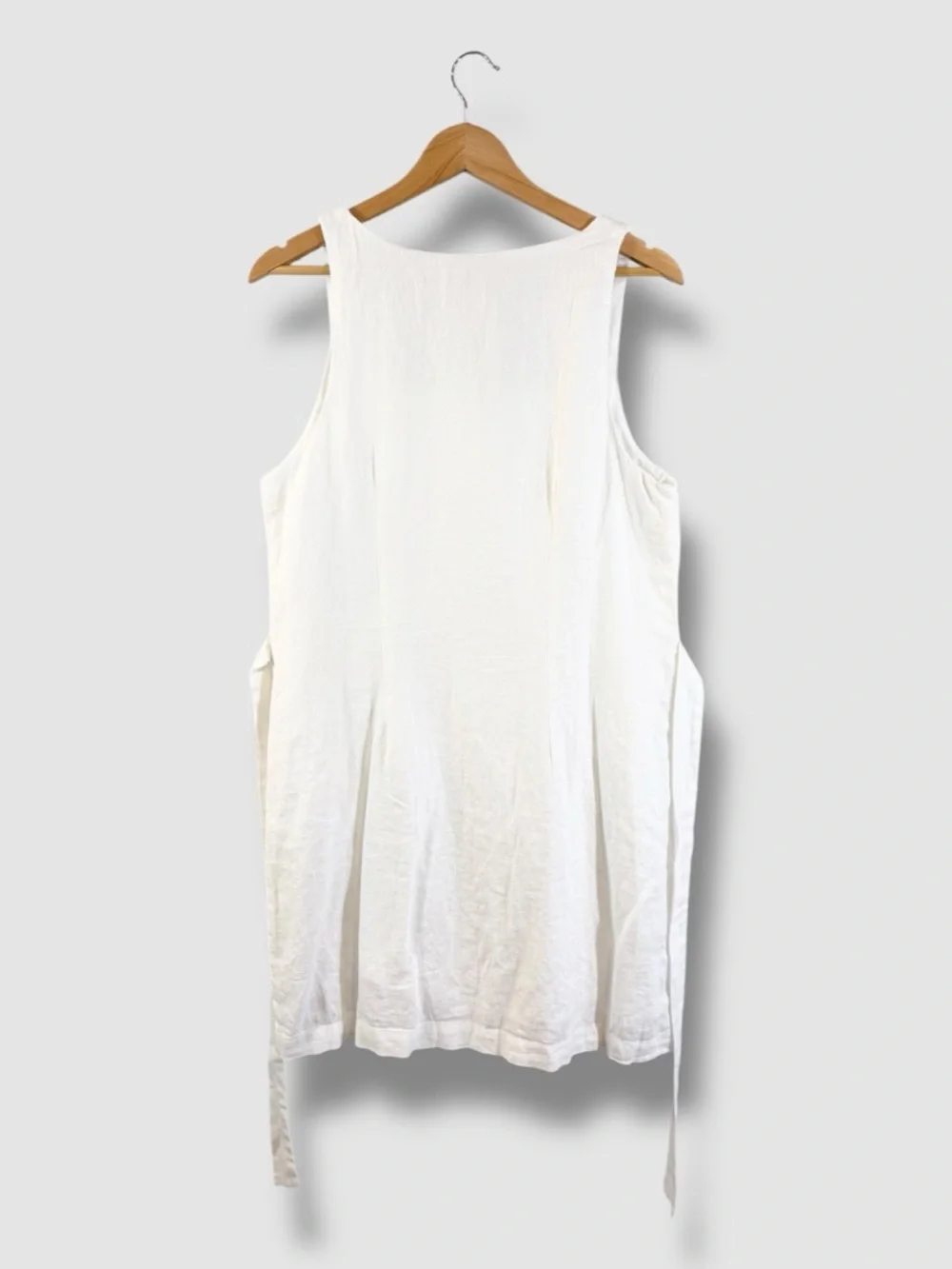 A New Day White Linen Dress Size L Sleeveless Belted Button Front Summer Casual