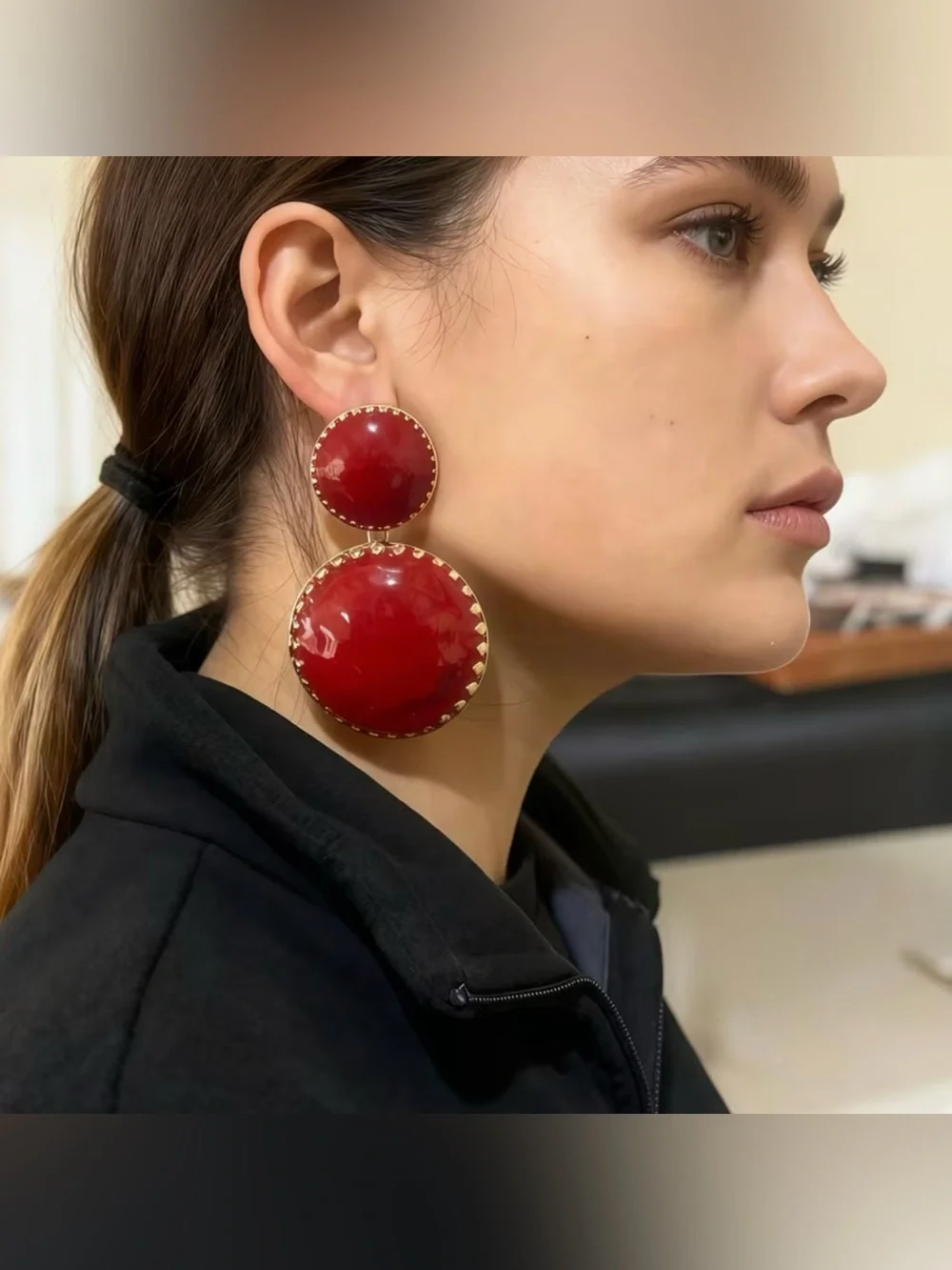 NEW! Light Red Double Disc Statement Earrings - Unbranded. Light Red Earrings 🍷