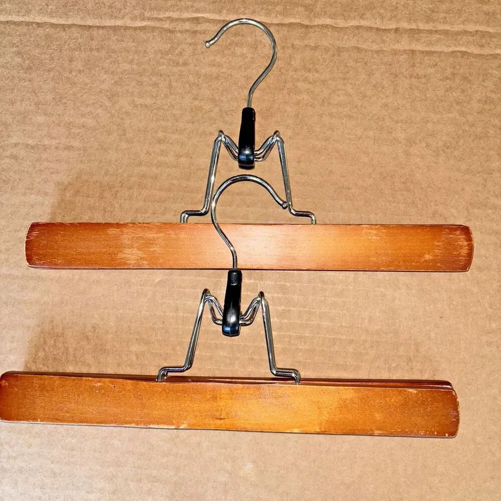 Wooden Hangers Clamp Lot of 6 Lined Pants Dress Skirts Vintage