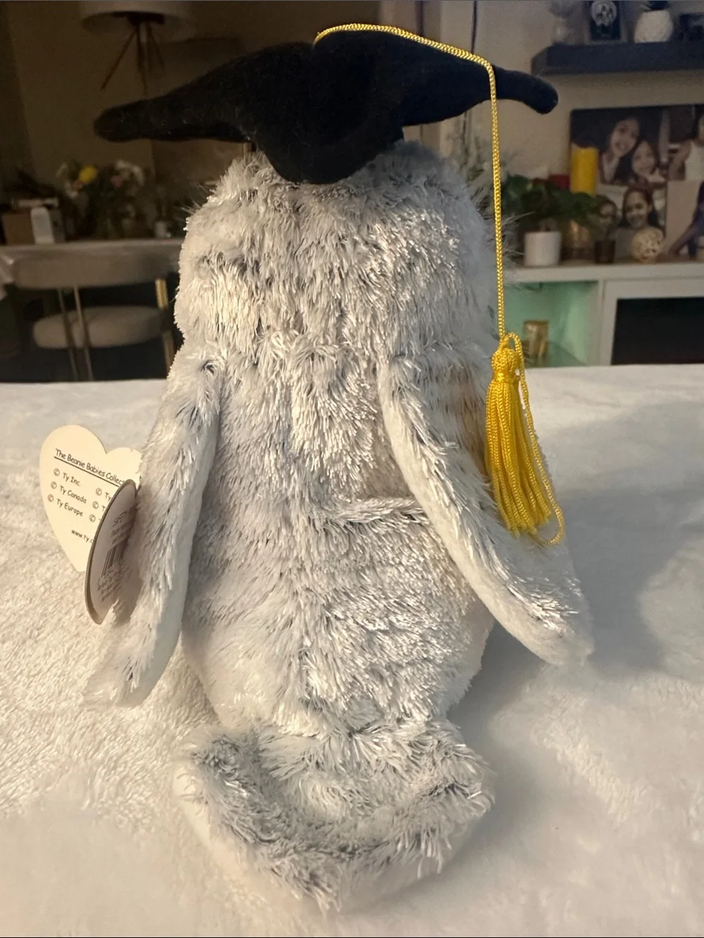 Ty White Plush Graduation Owl with Black Cap and Yellow Tassel beanie collection