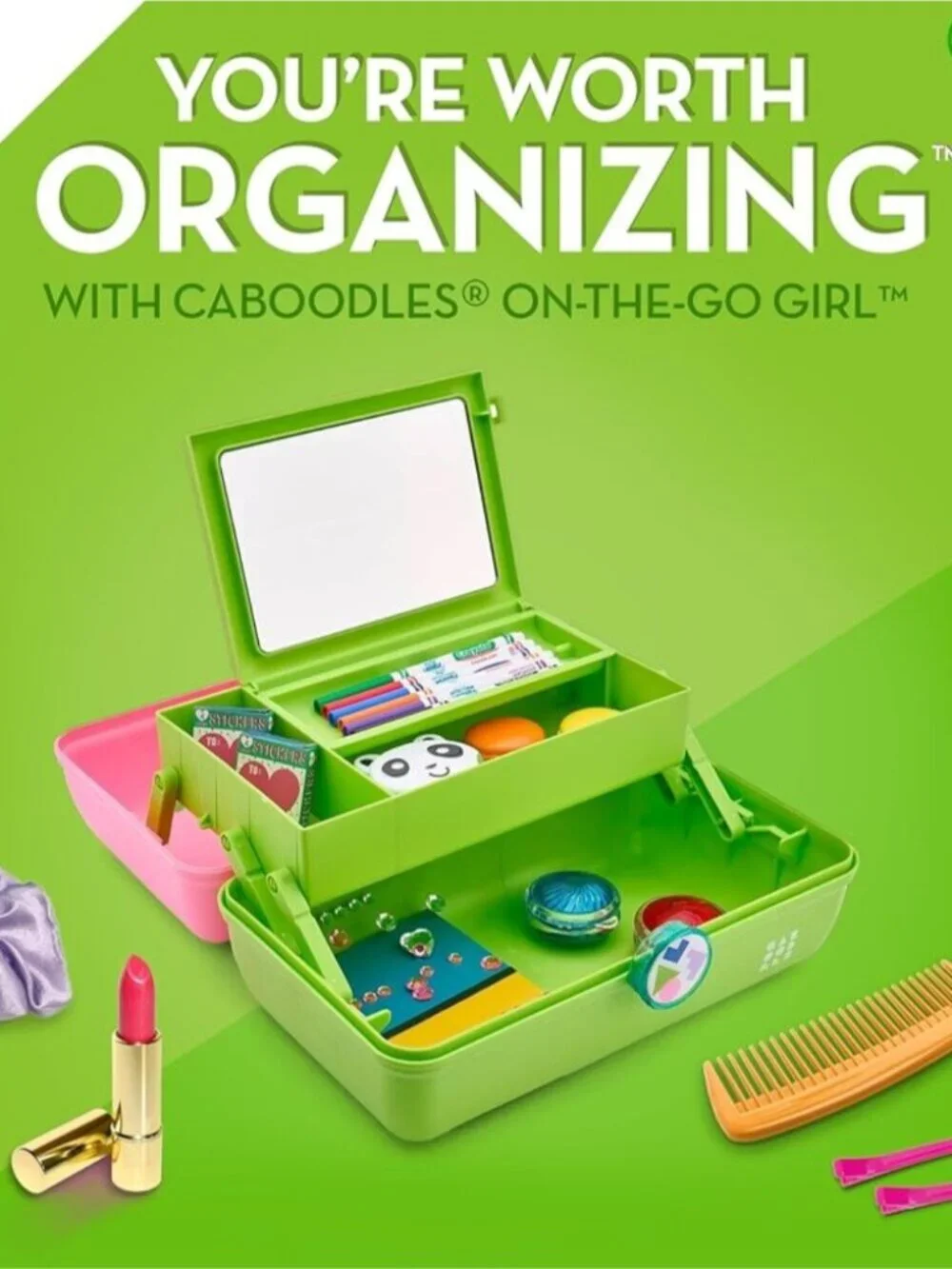 Caboodles Green / Yellow On-The-Go Girl Plastic Makeup Case - New with Tags!