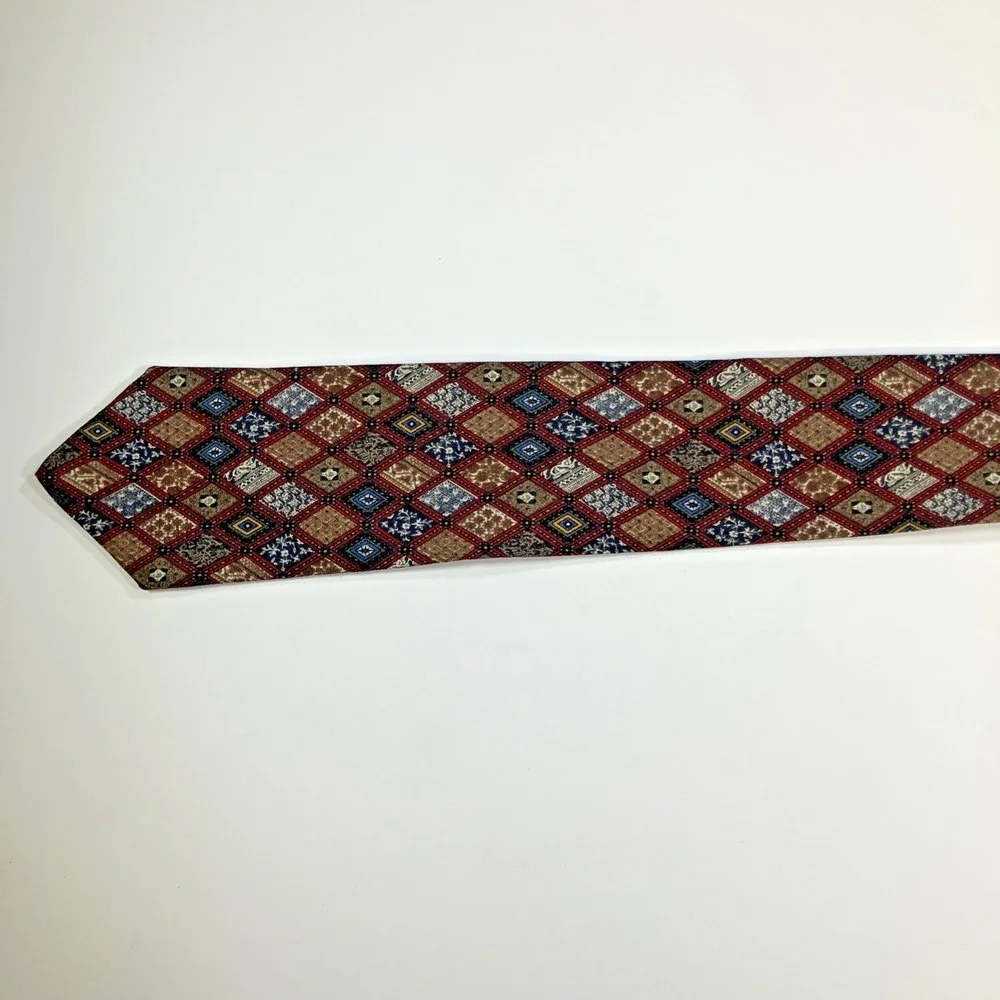 Guy Laroche Diffusion Mens Designer Necktie‎ All Silk Red Multicolor Geometric