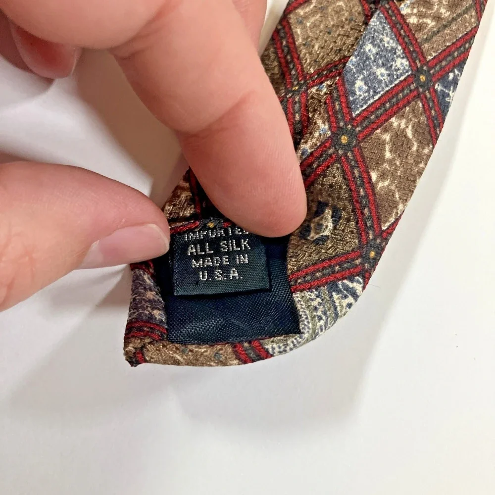 Guy Laroche Diffusion Mens Designer Necktie‎ All Silk Red Multicolor Geometric