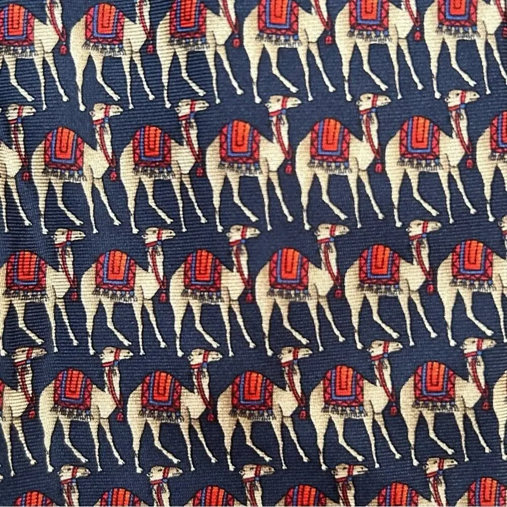 Awesome Camel Tie, 100% Silk and Made in Italy, Blue and Red, Beaufort Tie Rack