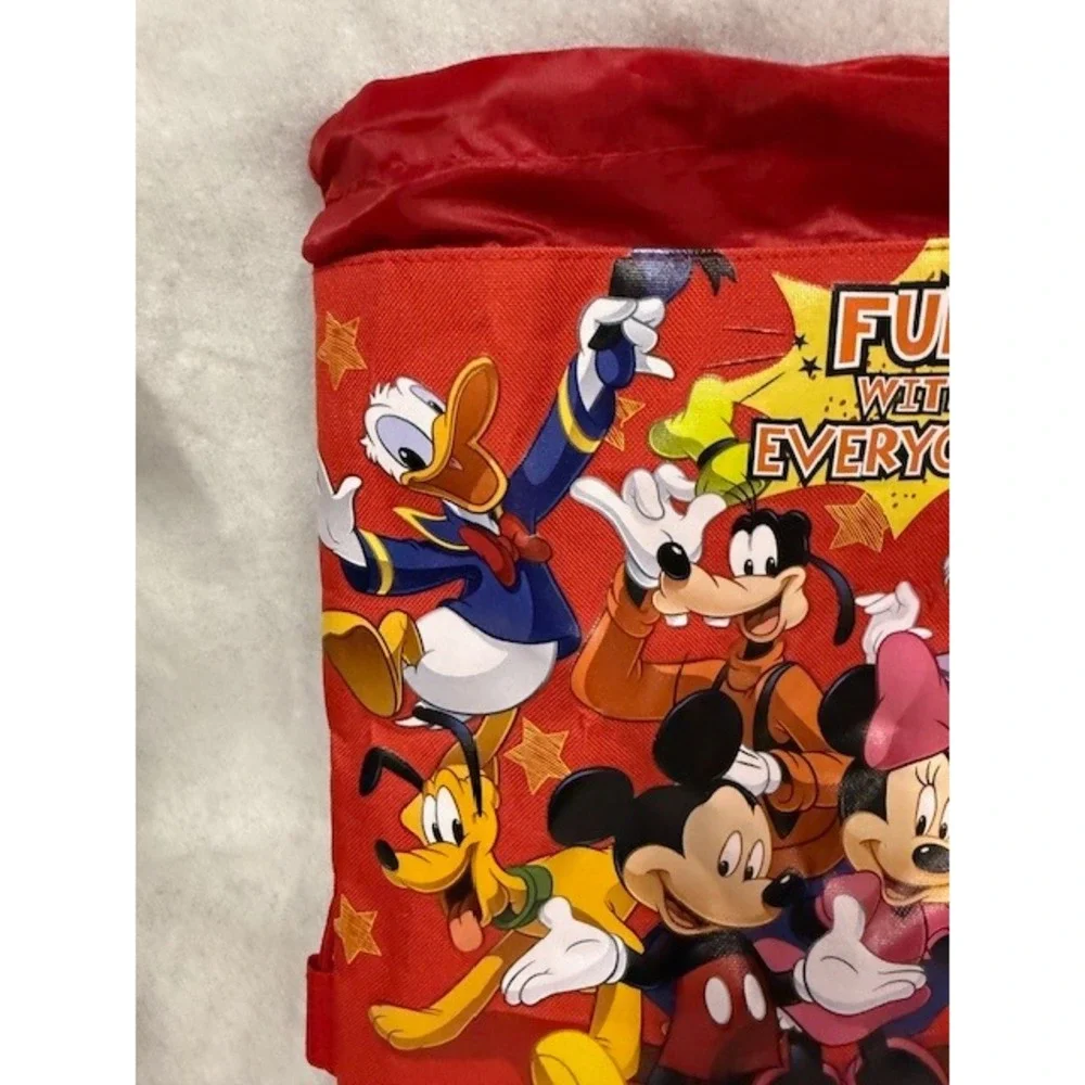 Disney Mickey Mouse Fun With Everyone Red Drawstring Backpack Bag Kids NWT